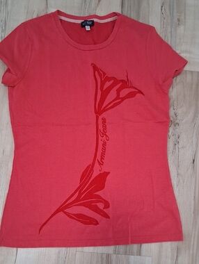 Armani Jeans Coral Short-Sleeve Tee with Tonal Floral Print